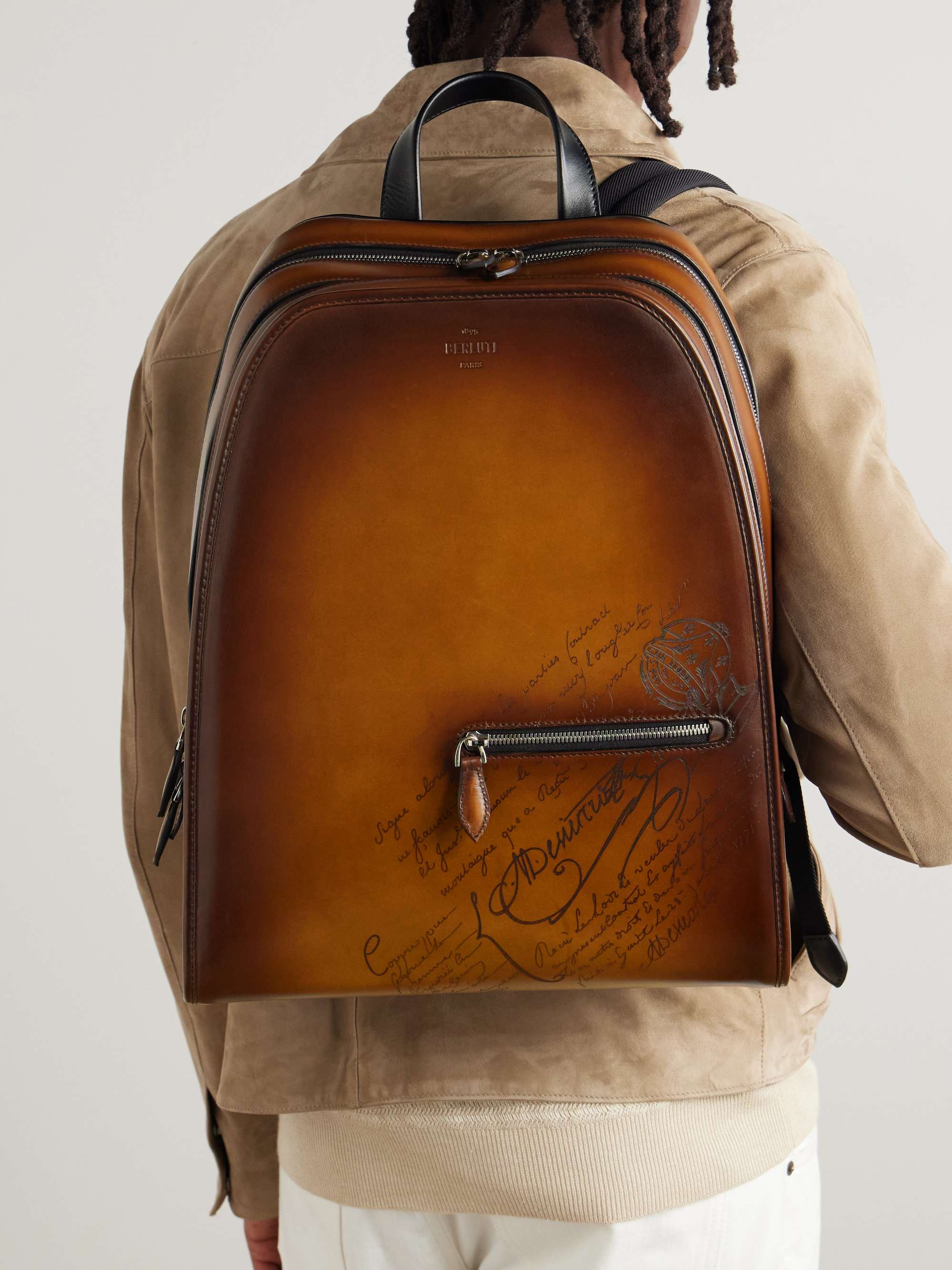 BERLUTI Working Day Scritto Venezia Leather and Twill Backpack for
