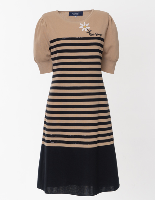 マーガレット刺繍入りボーダーニットワンピース | msgracy