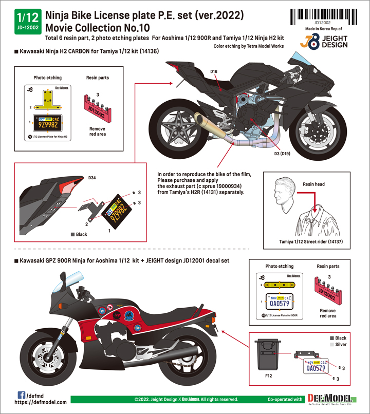 DEF.MODEL[JD12002]1/12 カワサキGPZ900R/Ninja H2 CARBON用ナンバー