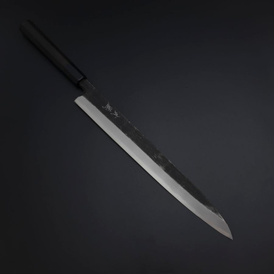 柳刃 青紙2号 黒打 槌目 焼漆柄 300mm – MUSASHI
