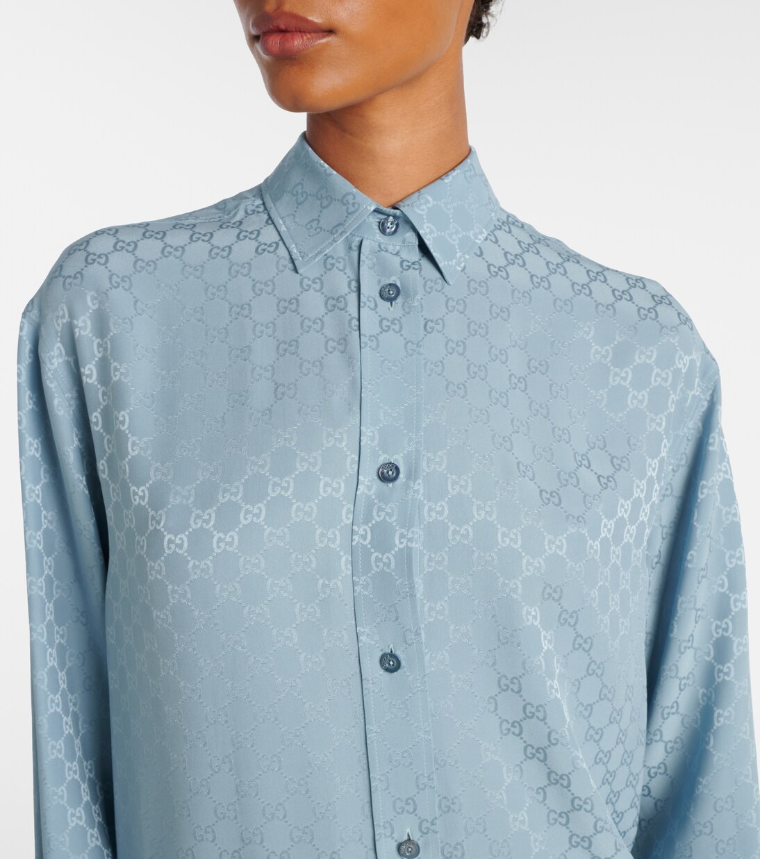 GG silk shirt in blue - Gucci | Mytheresa