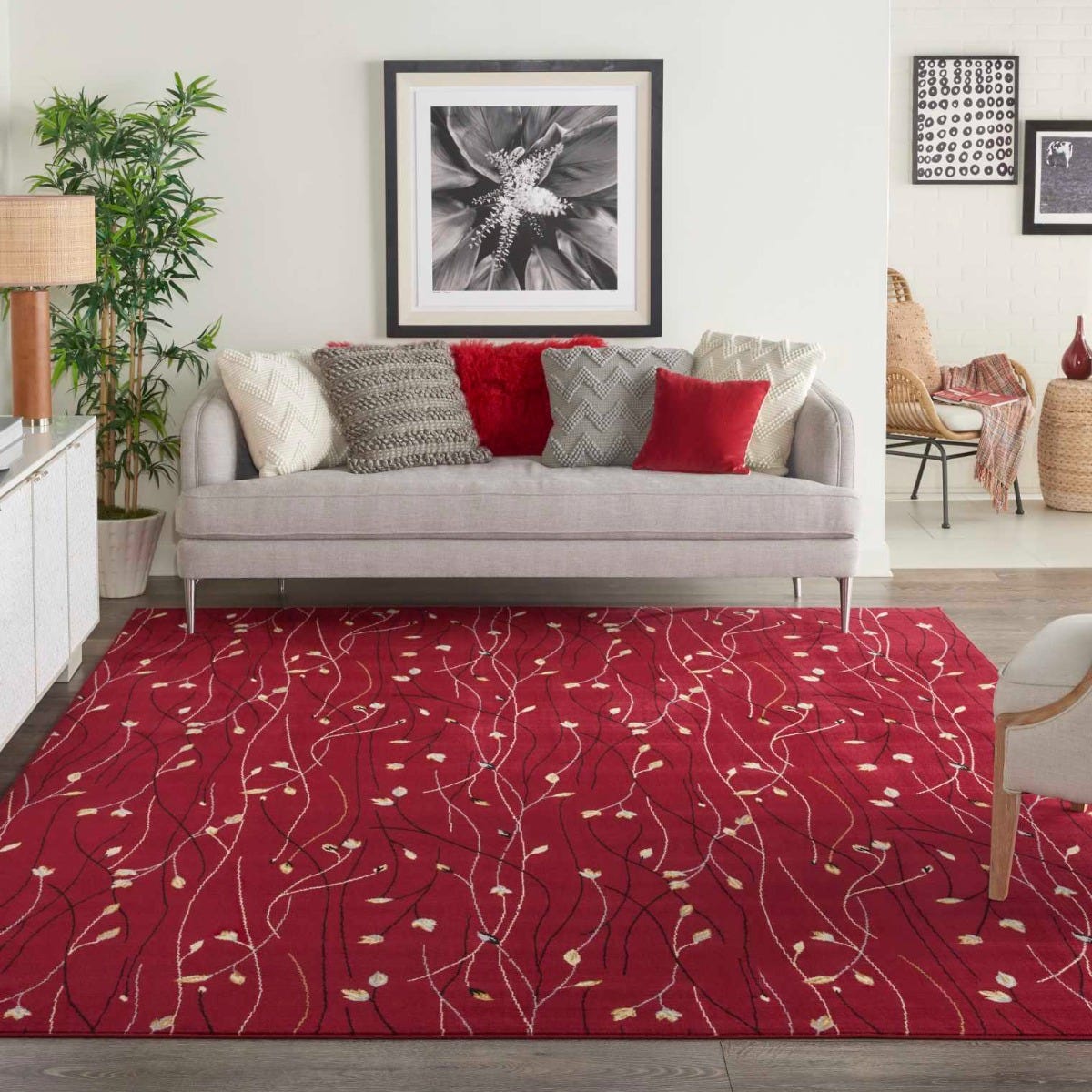 Grafix Contemporary Floral Red Rug, GRF15 | Nourison Home