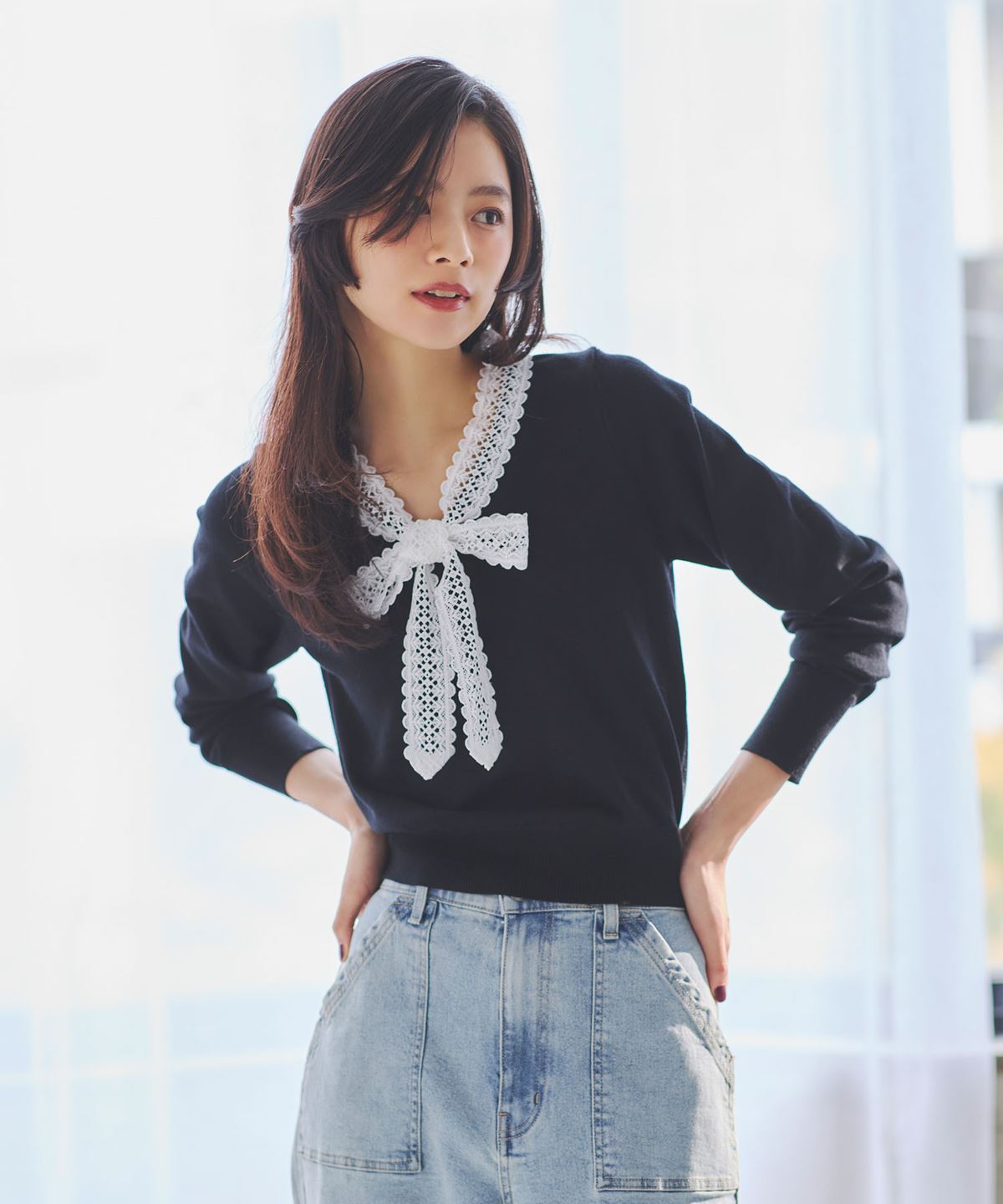 ケミカルレースボウタイニット