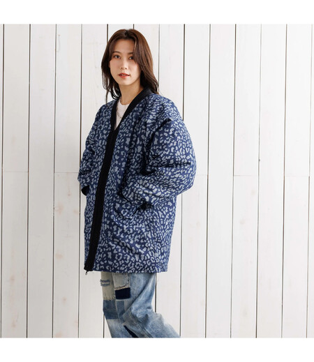 寒風寒波上等デニム半纏JQ（紺／ヒョウ柄） Godisru-商品詳細：浅草