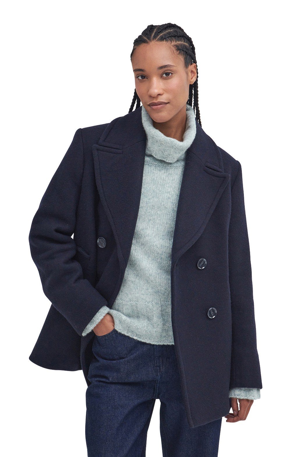Barbour Ingrid Wool Peacoat in Navy - Murray's Toggery Shop