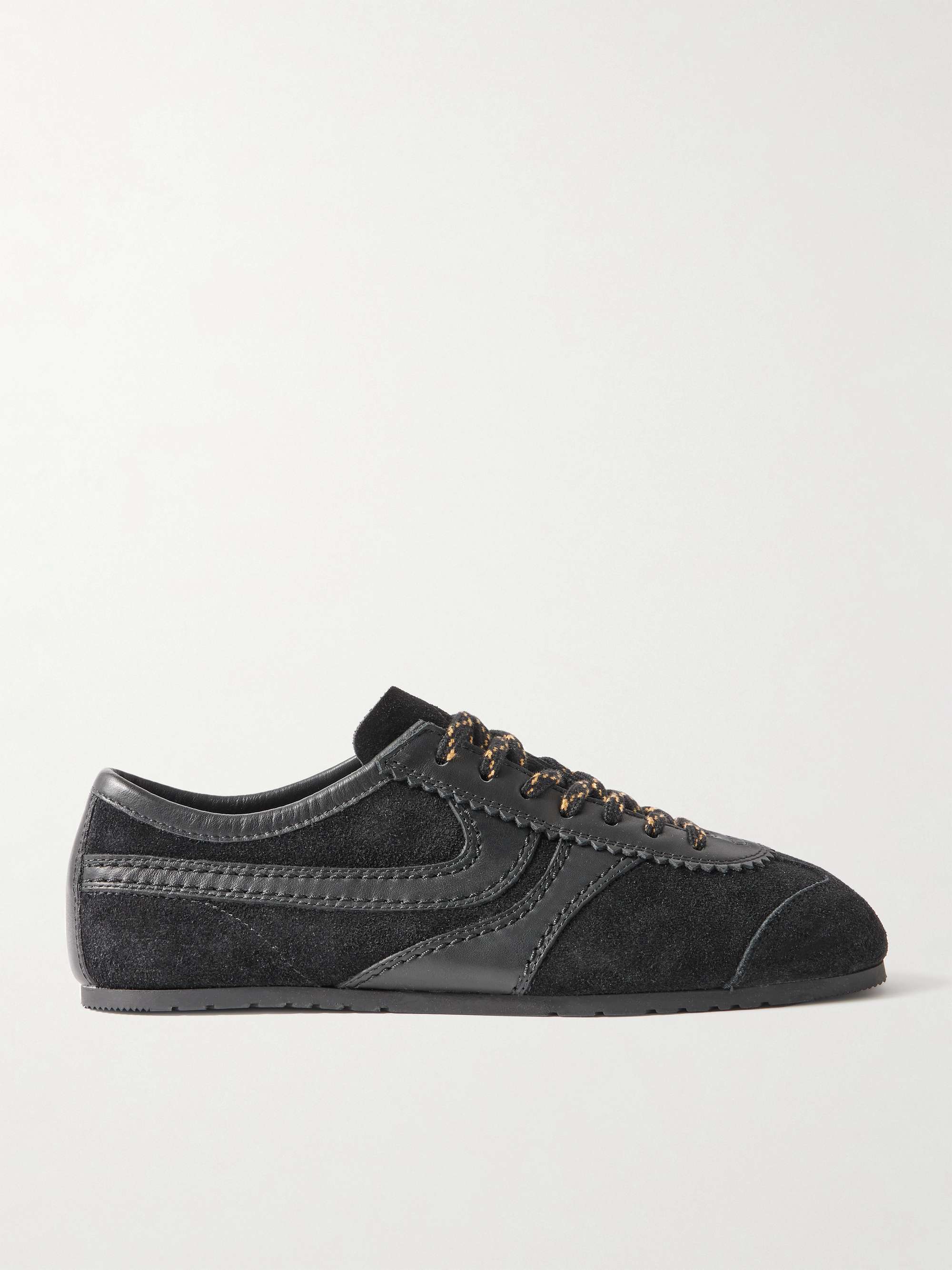 DRIES VAN NOTEN Leather-trimmed suede sneakers | NET-A-PORTER