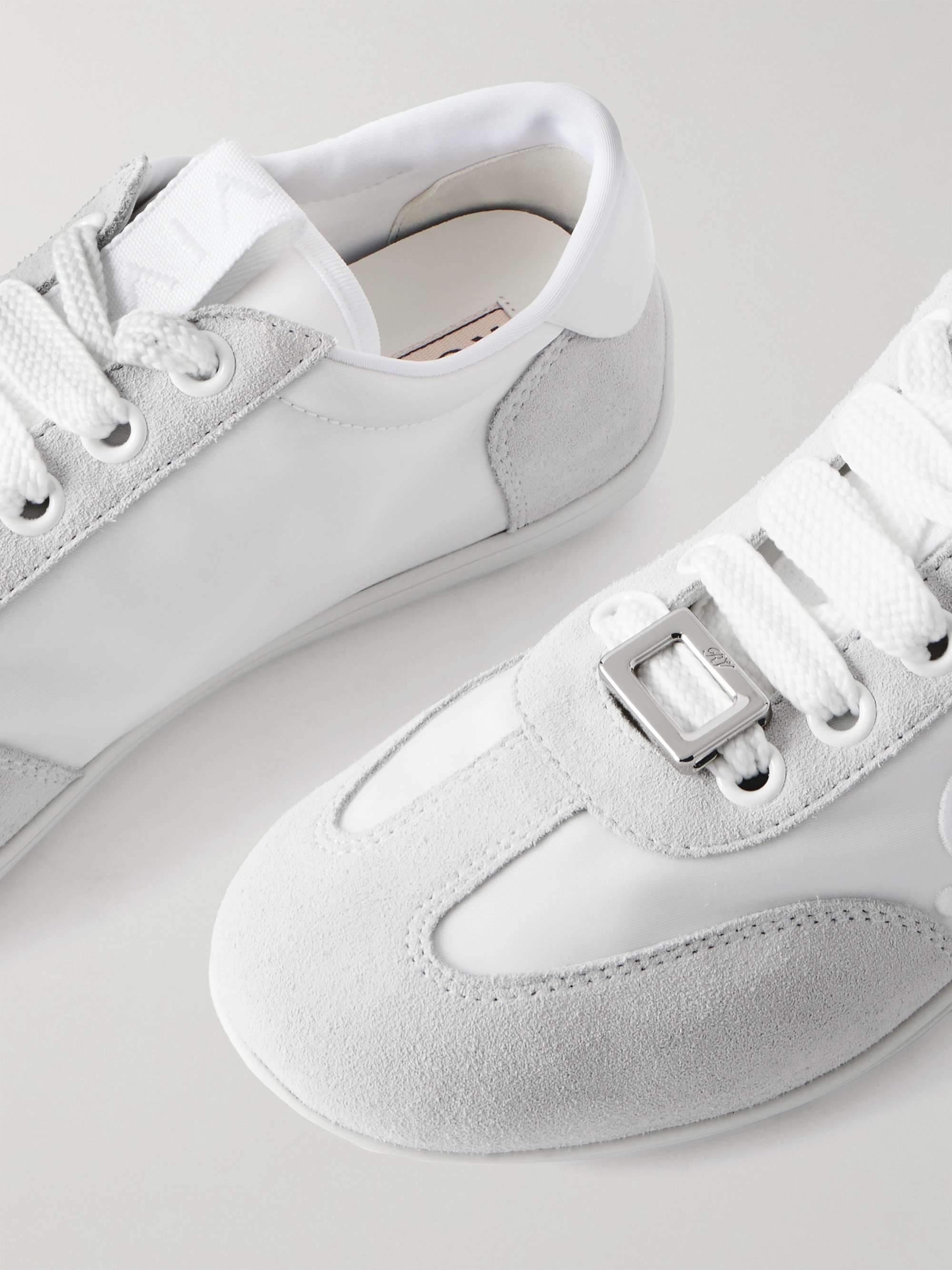 ROGER VIVIER Viv Low suede-trimmed embroidered leather sneakers