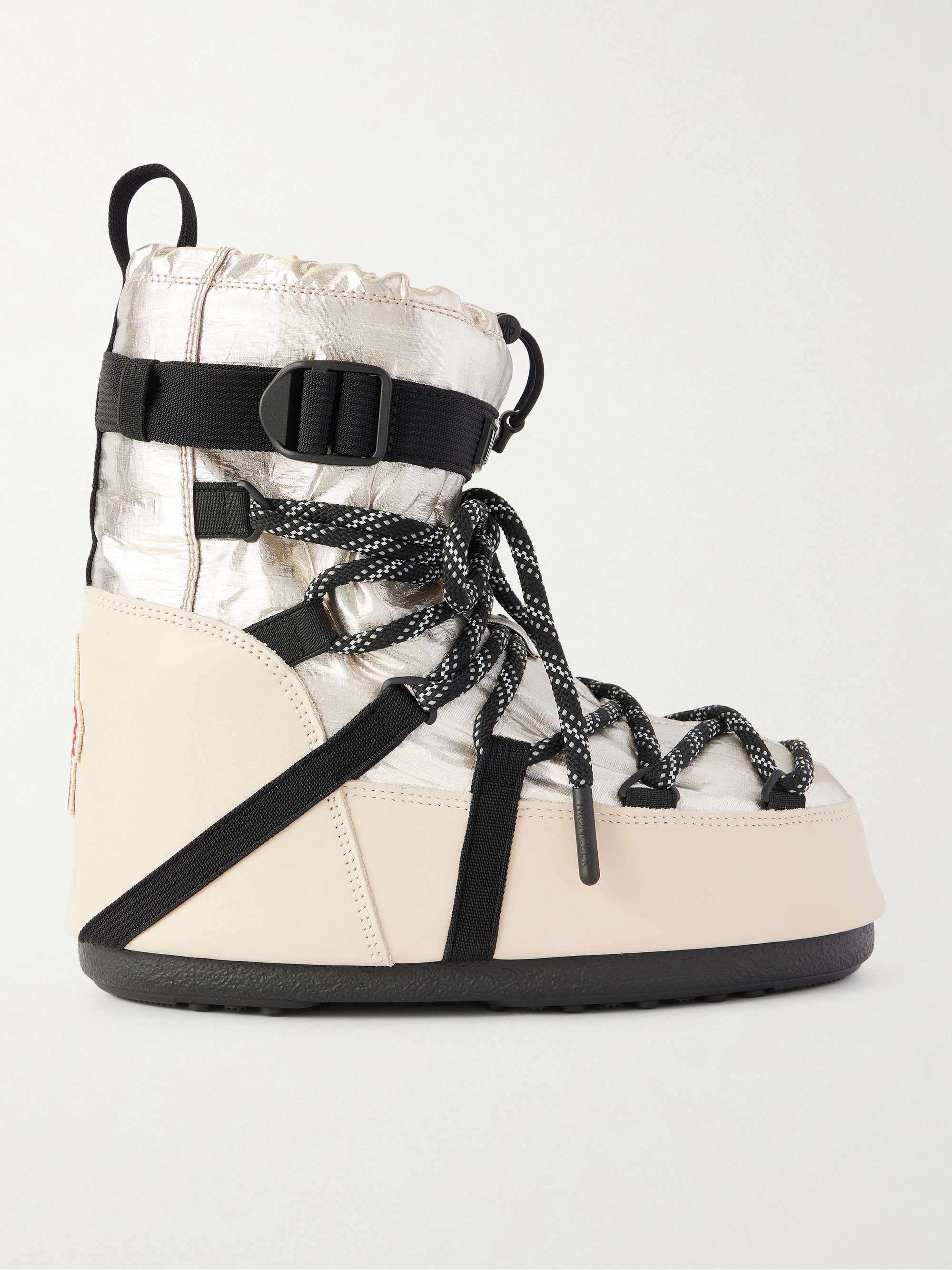 MONCLER GRENOBLE + Moon Boot Icon metallic shell and leather snow