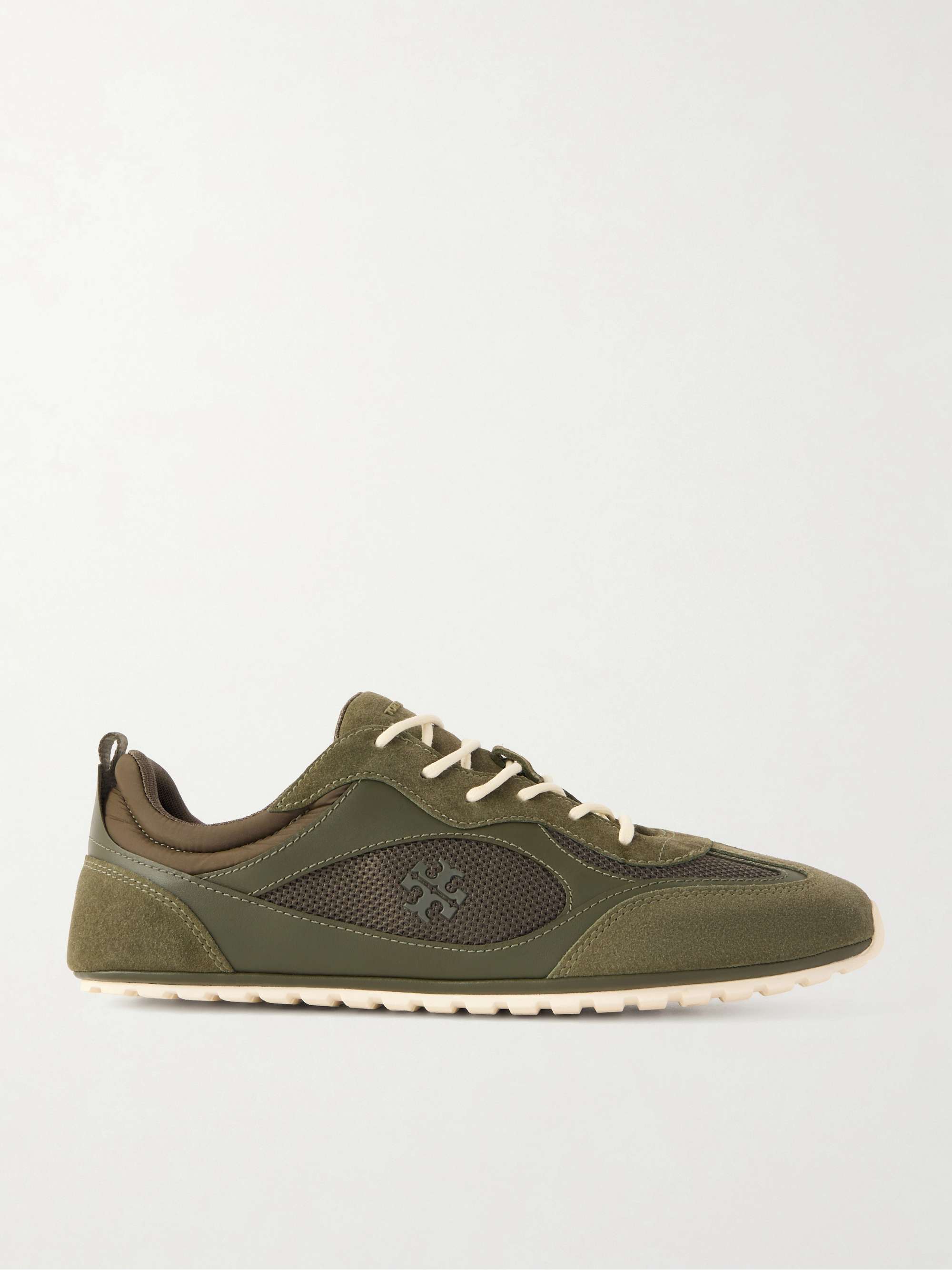 TORY BURCH Field shell-trimmed mesh, leather and suede sneakers