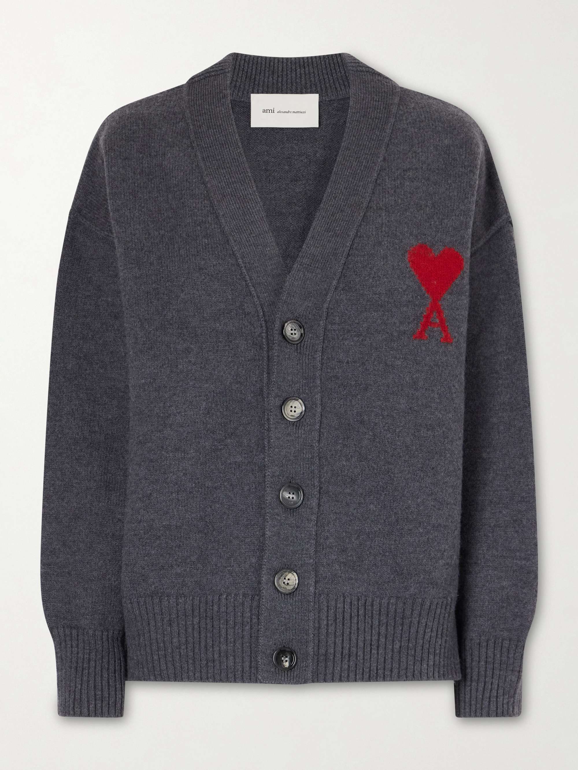 AMI PARIS + NET SUSTAIN ADC intarsia wool cardigan | NET-A-PORTER