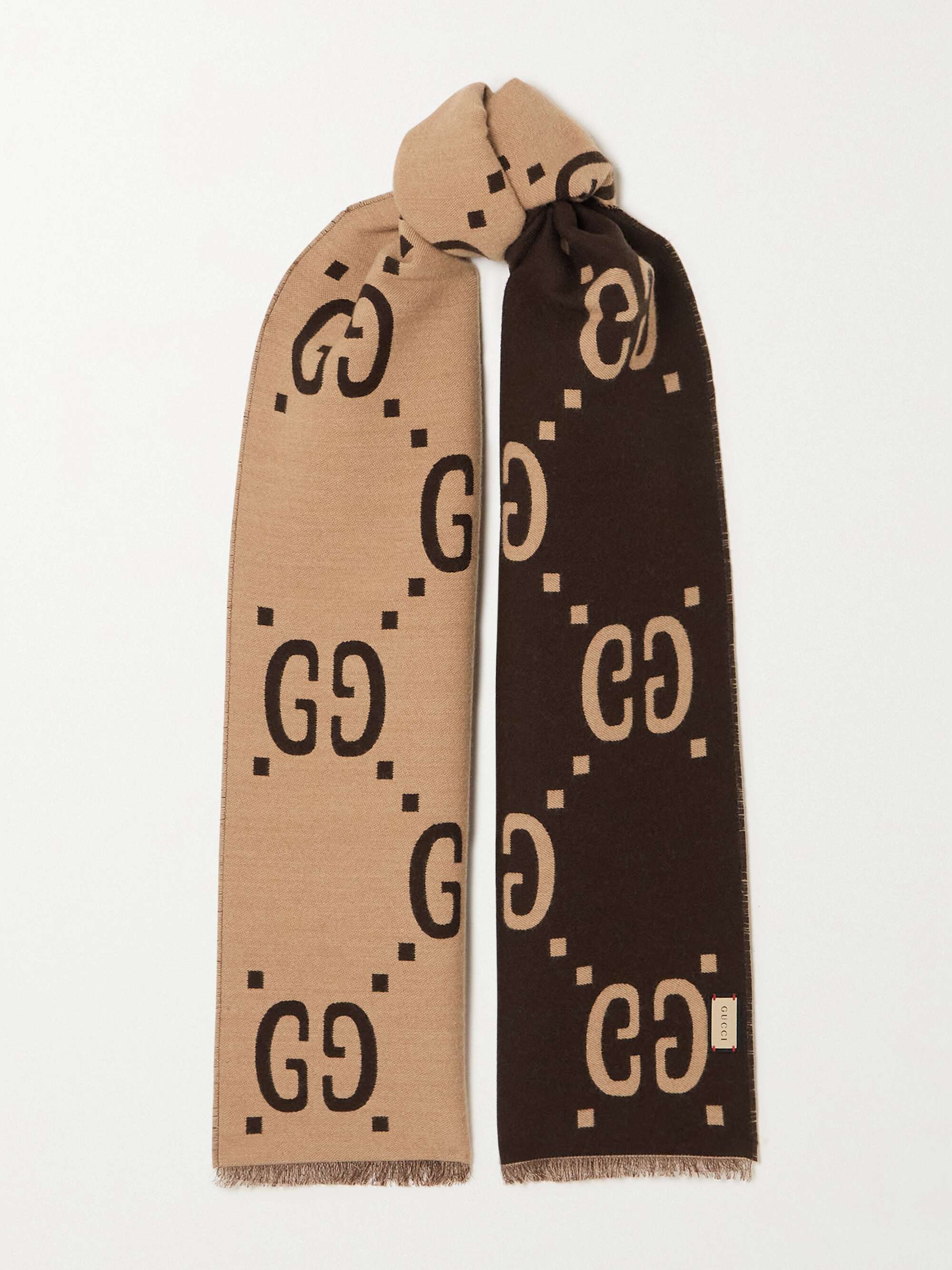 GUCCI Fringed wool and silk-blend jacquard scarf | NET-A-PORTER