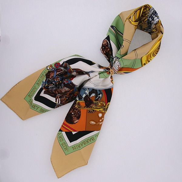 HERMES エルメス カレ90 シルクスカーフ ニューオリンズ 中古(ベージュ