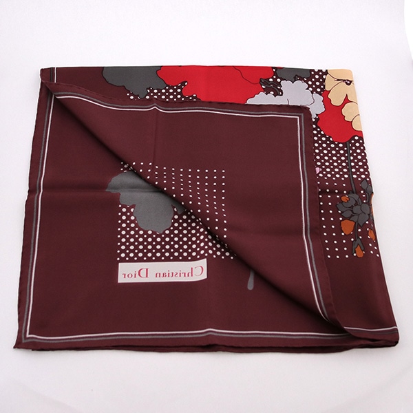 Christian Dior クリスチャンディオール シルクスカーフ 中古(ボルドー