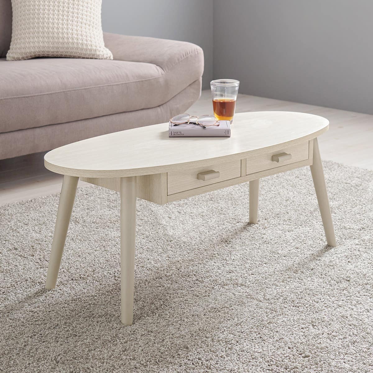 両面引き出し付き 楕円形センターテーブル (幅90cm WW) | ニトリネット