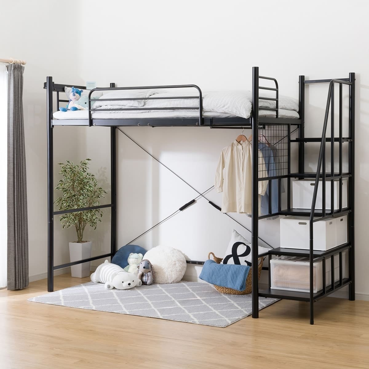 高さ2段階式階段付きロフトベッド(LB03 階段幅43cmBK) | ニトリネット