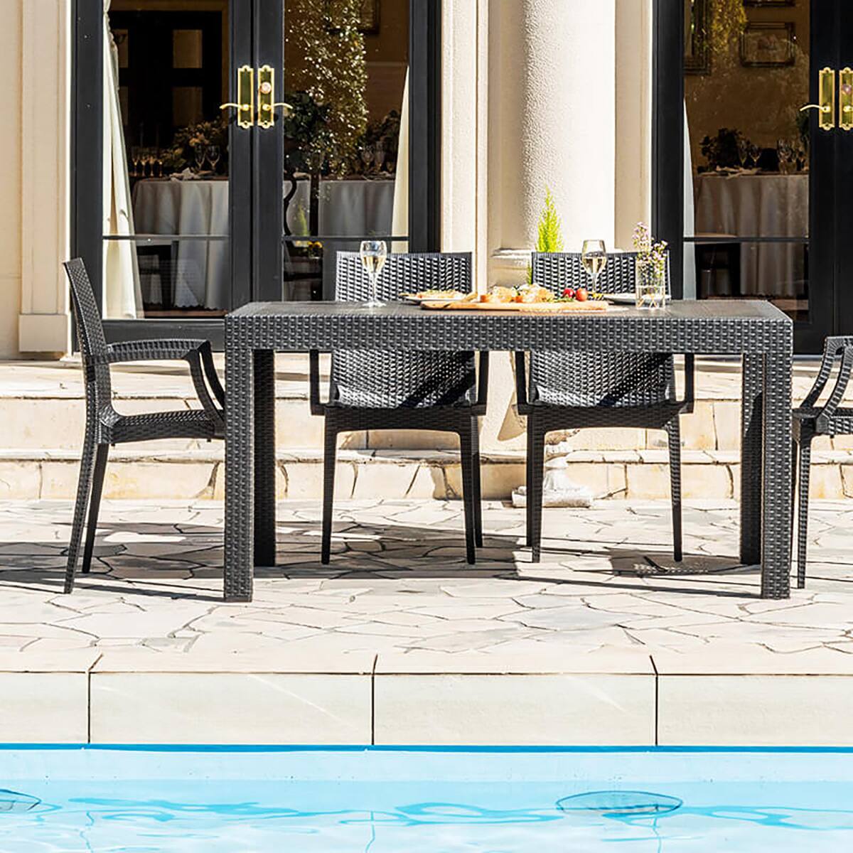 ラタン調ガーデンテーブル+肘付きチェア7点セット(PXY150) | ニトリ