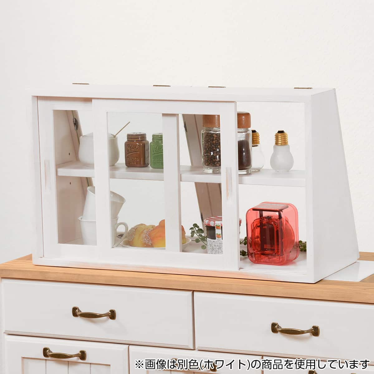 おしゃれなヴィンテージ風カウンター上収納ガラス扉〔幅60cm高さ35cm