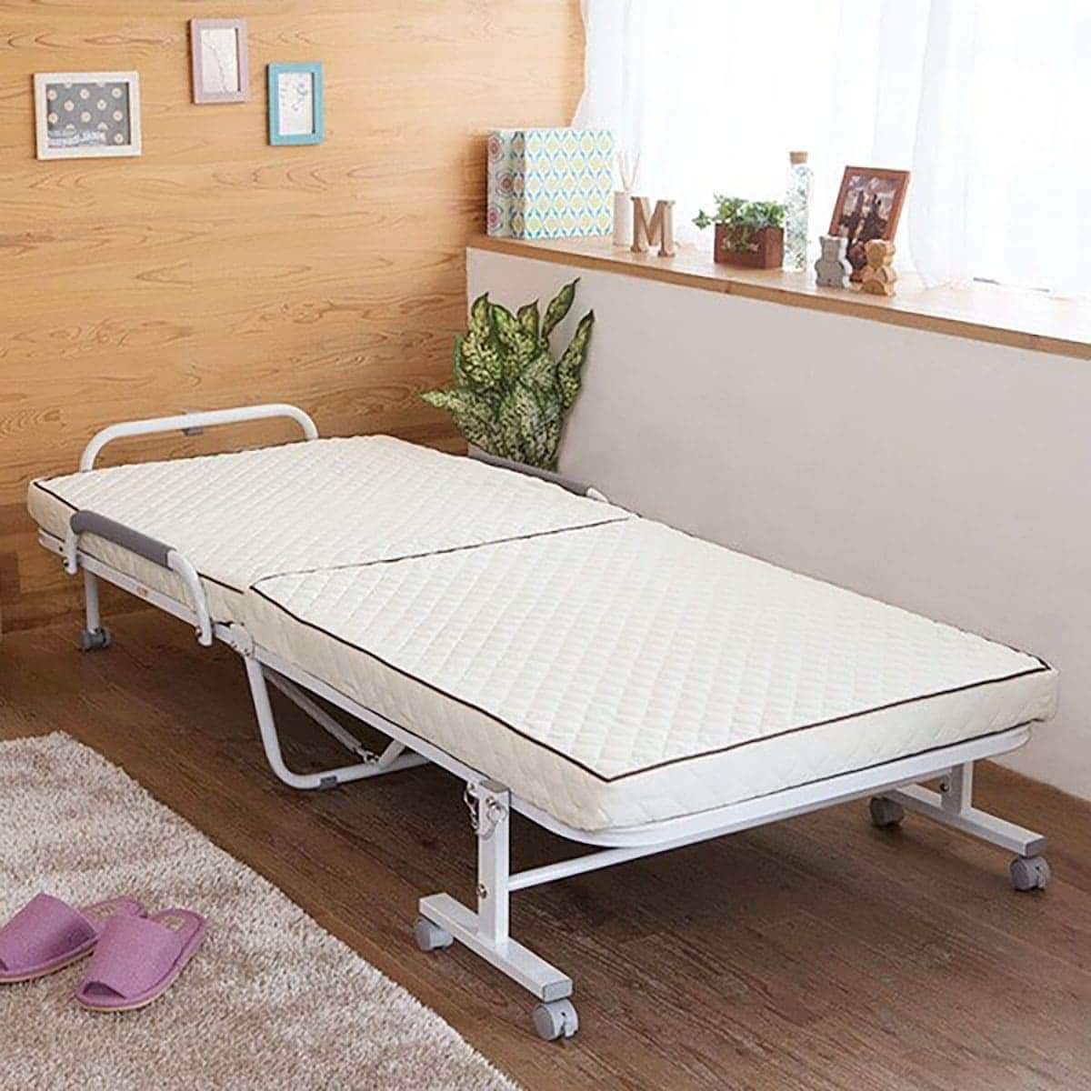 コンパクトセミショートシングル折りたたみベッド(幅84×奥行190cm WH