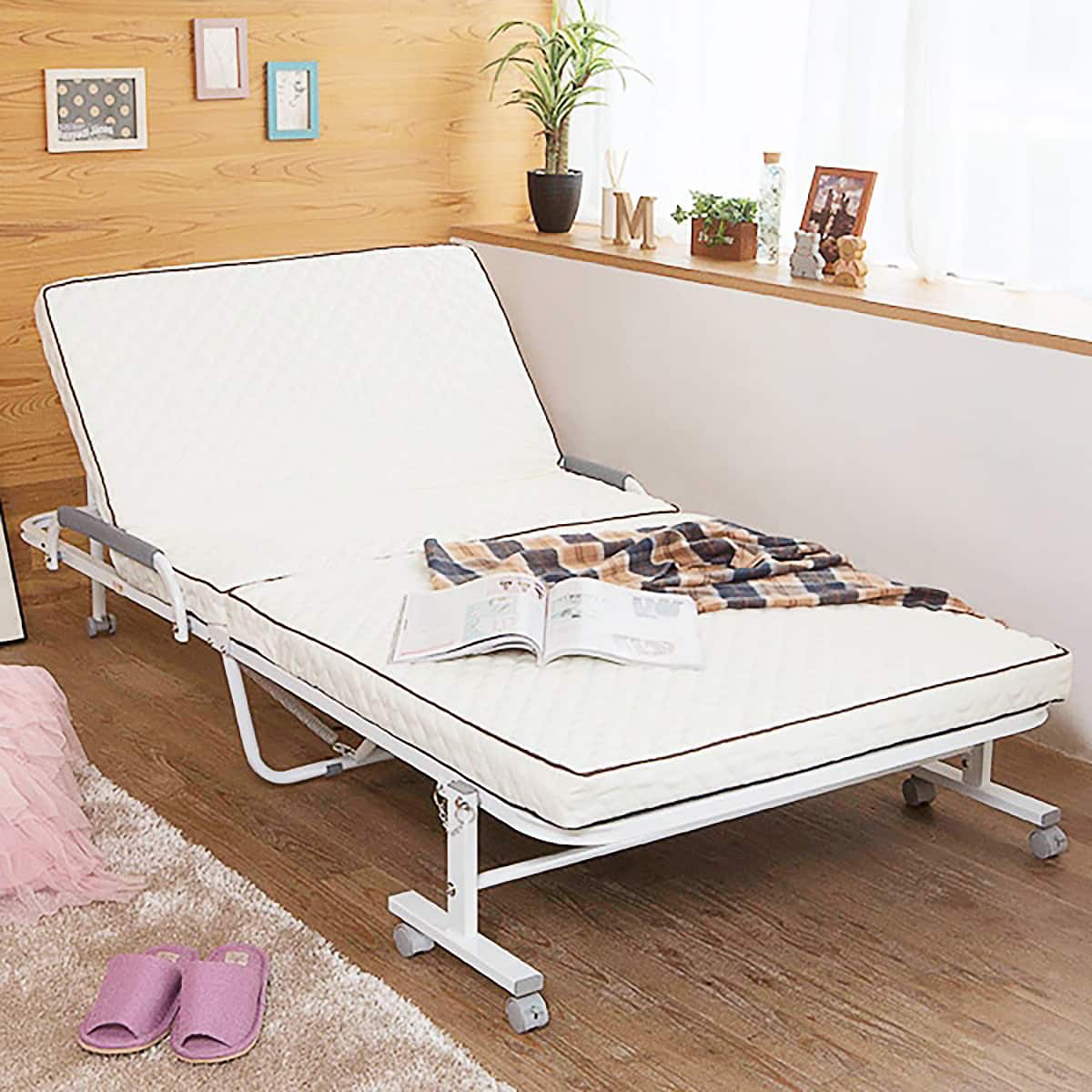 コンパクトショートシングル折りたたみベッド(幅98×奥行190cm WH