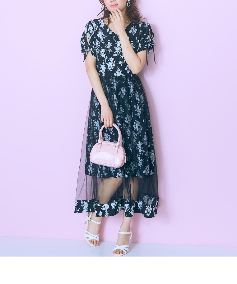 大きいサイズ＞フラワープリントオーバーチュールワンピース marun