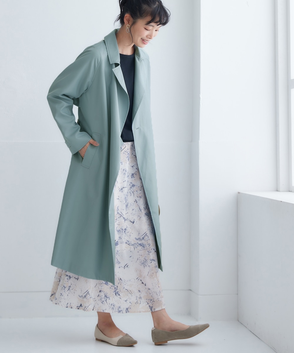 花粉がつきにくい】Dカンサイドベルトロングコート（裏地ストライプ