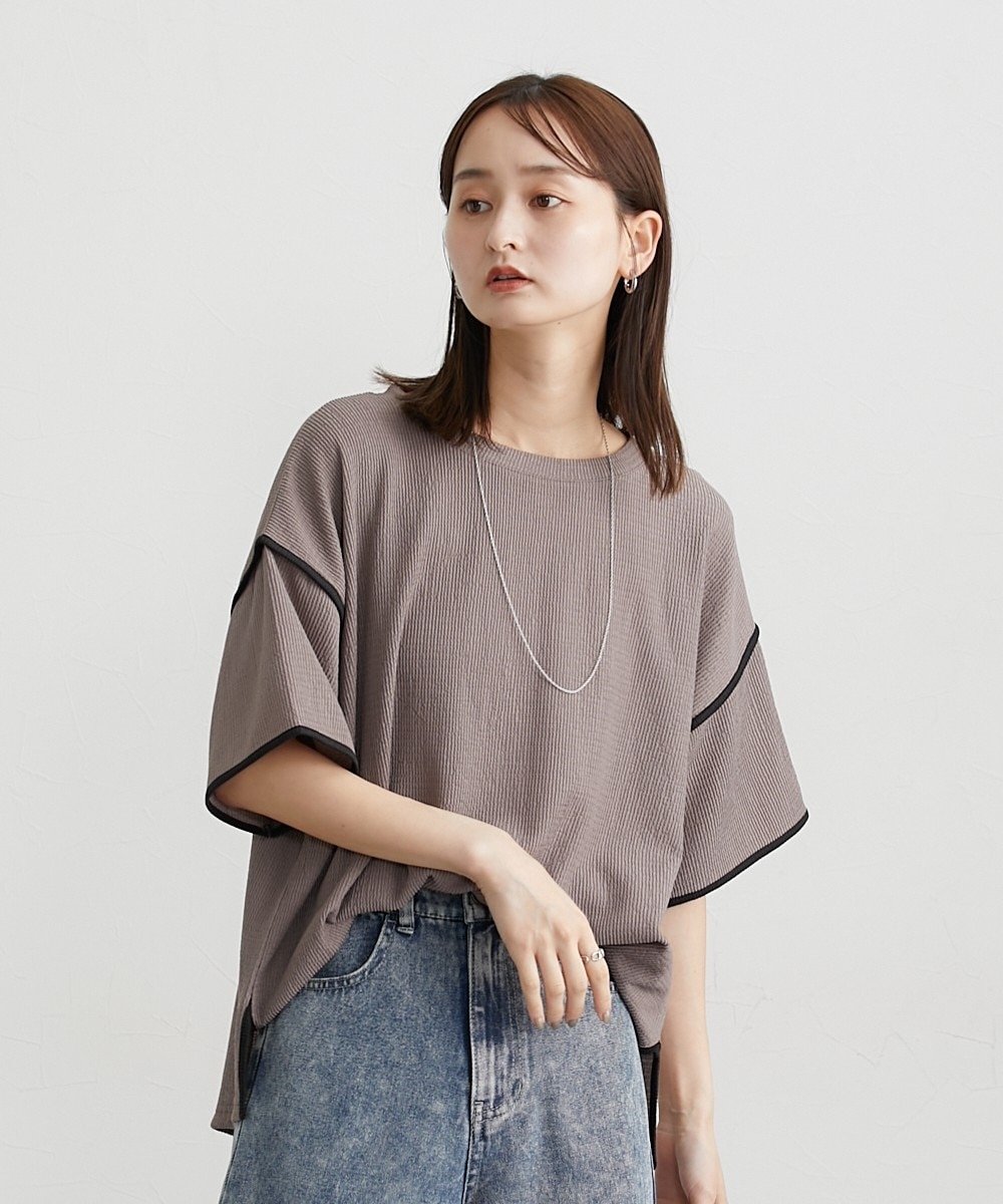 楊柳カットソージャガード配色切替5分袖トップス 通販【ニッセン】