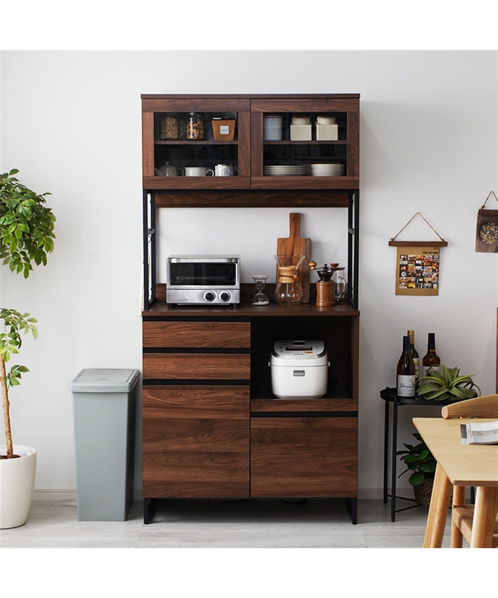 ガラス扉付きデザインキッチンボード【幅90cm】 通販【ニッセン】