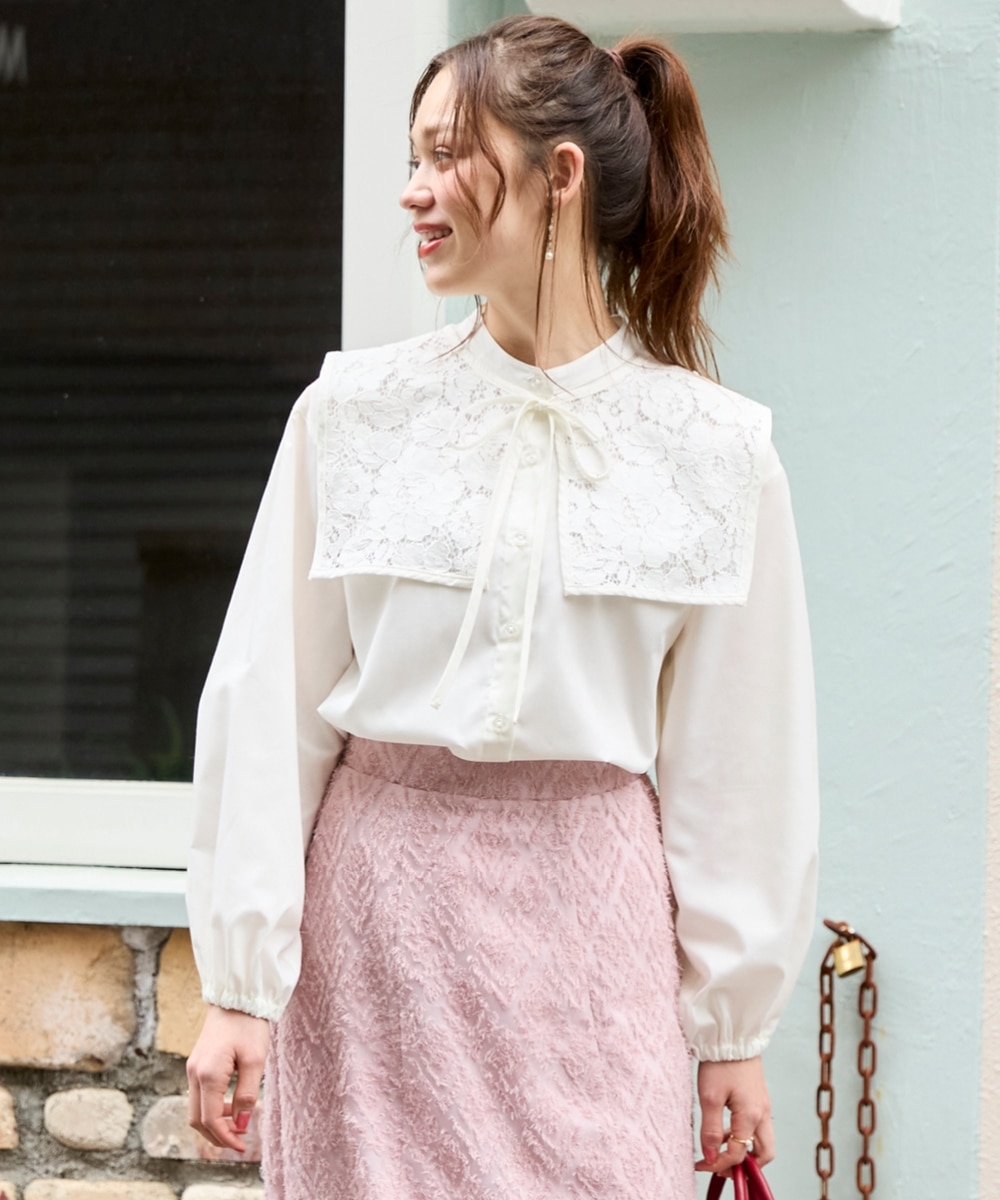 大きいサイズ ビッグレース付け衿ブラウス 通販【ニッセン】