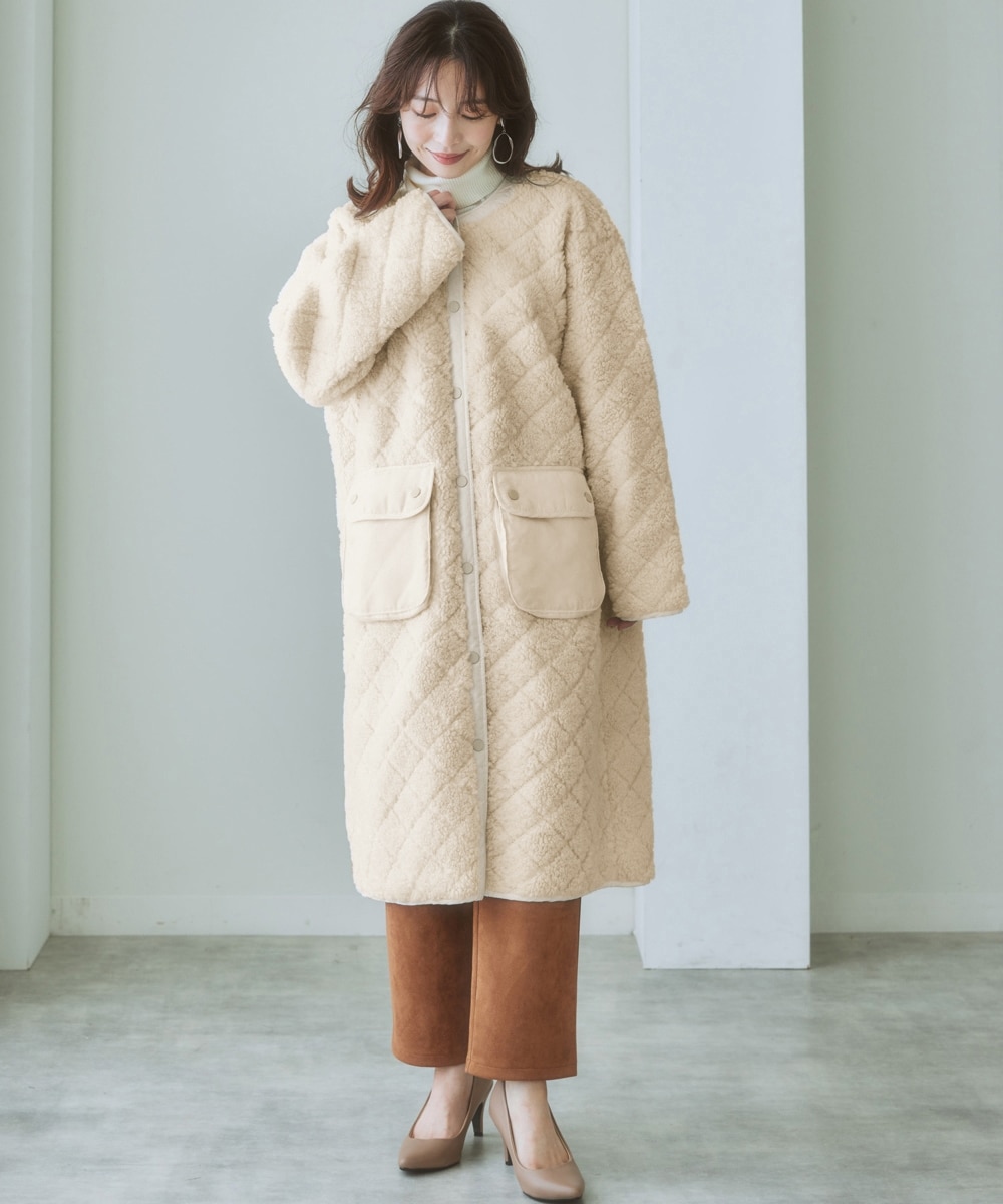 ボアキルティングロング丈コート 通販【ニッセン】