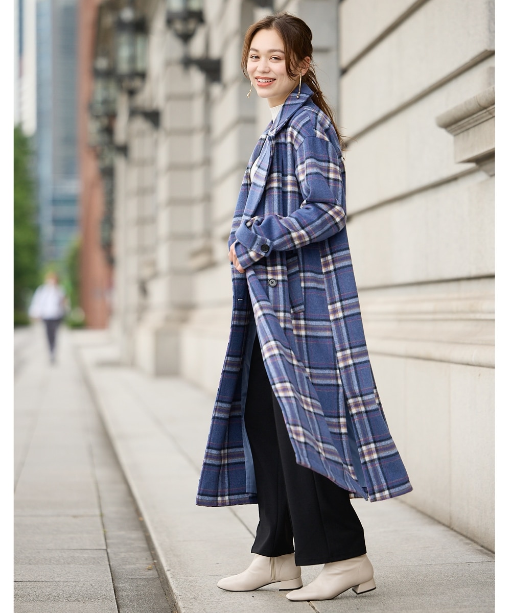 大きいサイズ シャギーチェックサイドスリットチェスターコート 通販