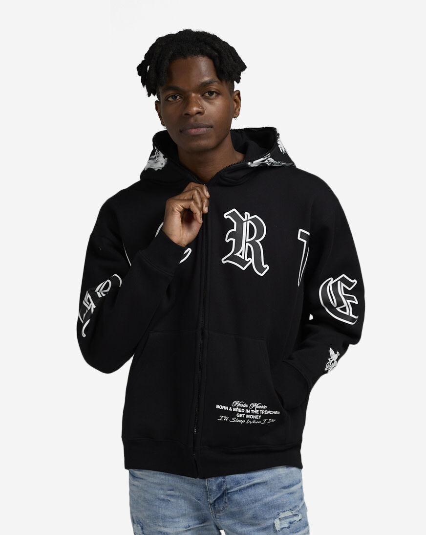 Shop Hasta Muerte Full Zip Skull Hoodie HM0CT001-BLK black