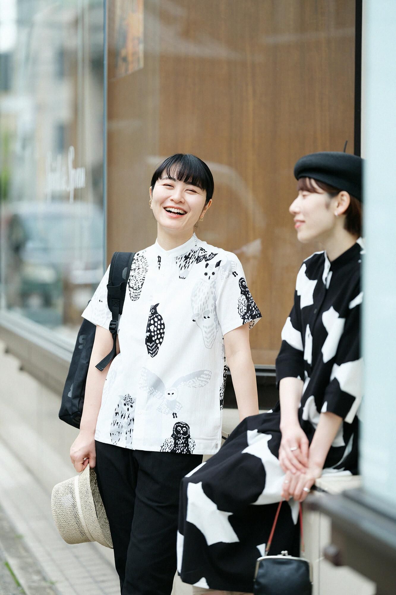 高島縮 20/20 スタンドカラー半袖シャツ SP／ふくろう