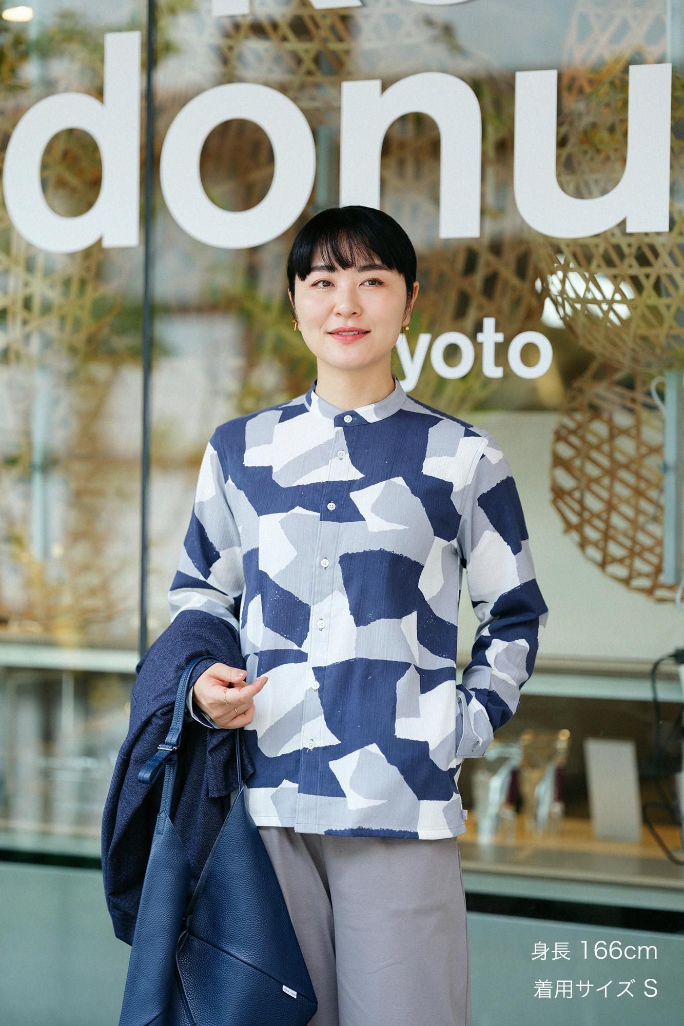 高島縮 スタンドカラーシャツ SP（サイドポケット付き）