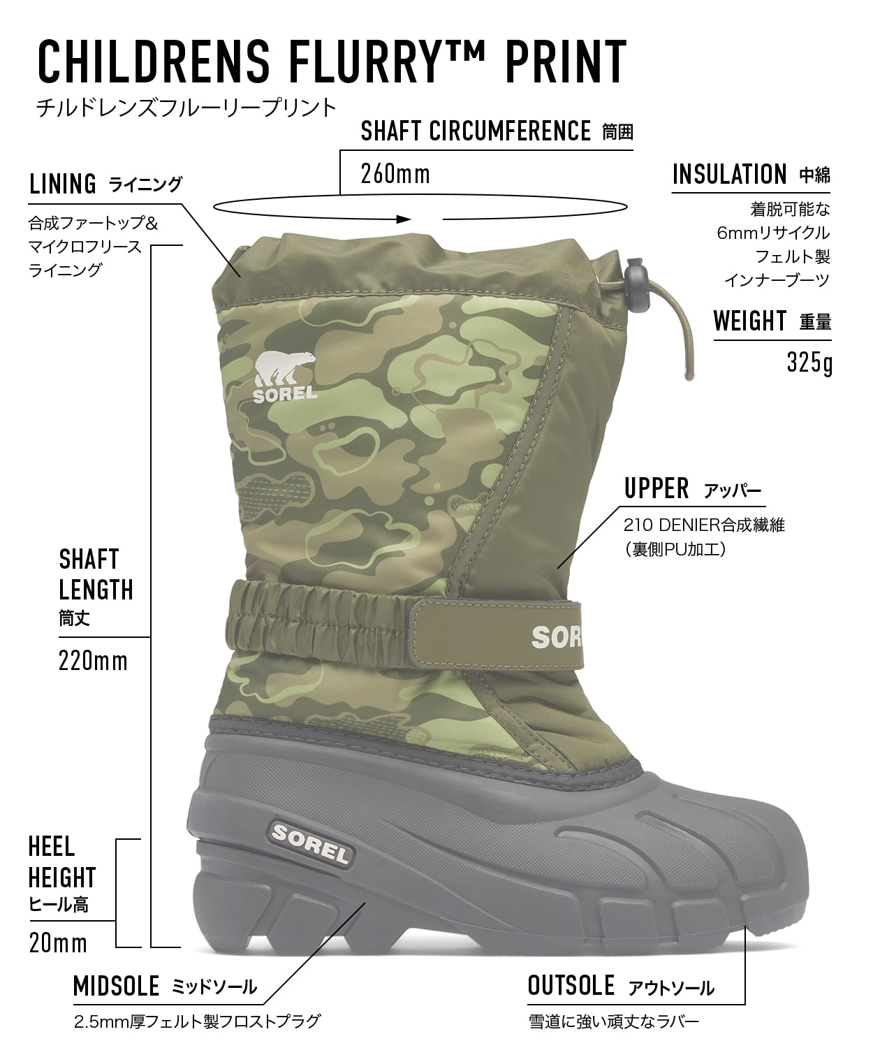 チルドレンズ フルーリーブーツプリント(13 Utility Green Savory