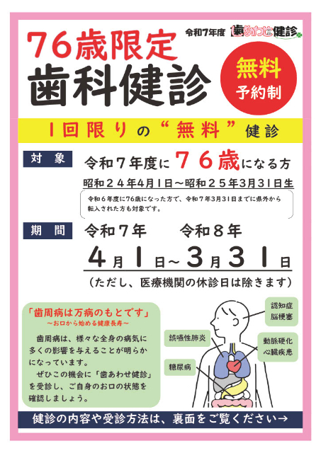76歳歯科健診「歯（し）あわせ健診」を受けましょう。 | 佐賀県後期