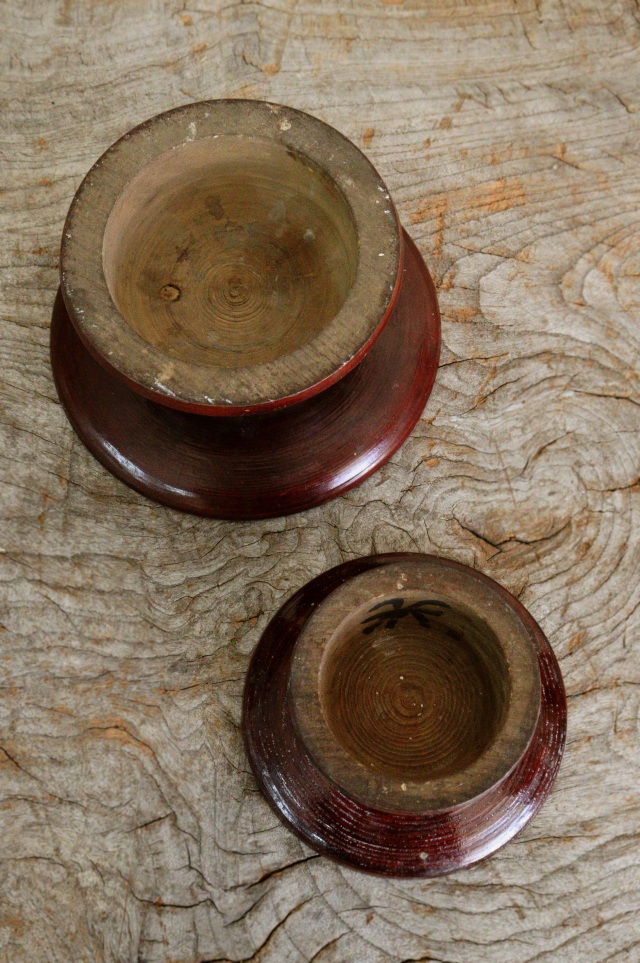 李朝 木台 祭器 高坏 菓子皿 木台 大小セット 直径140mmと