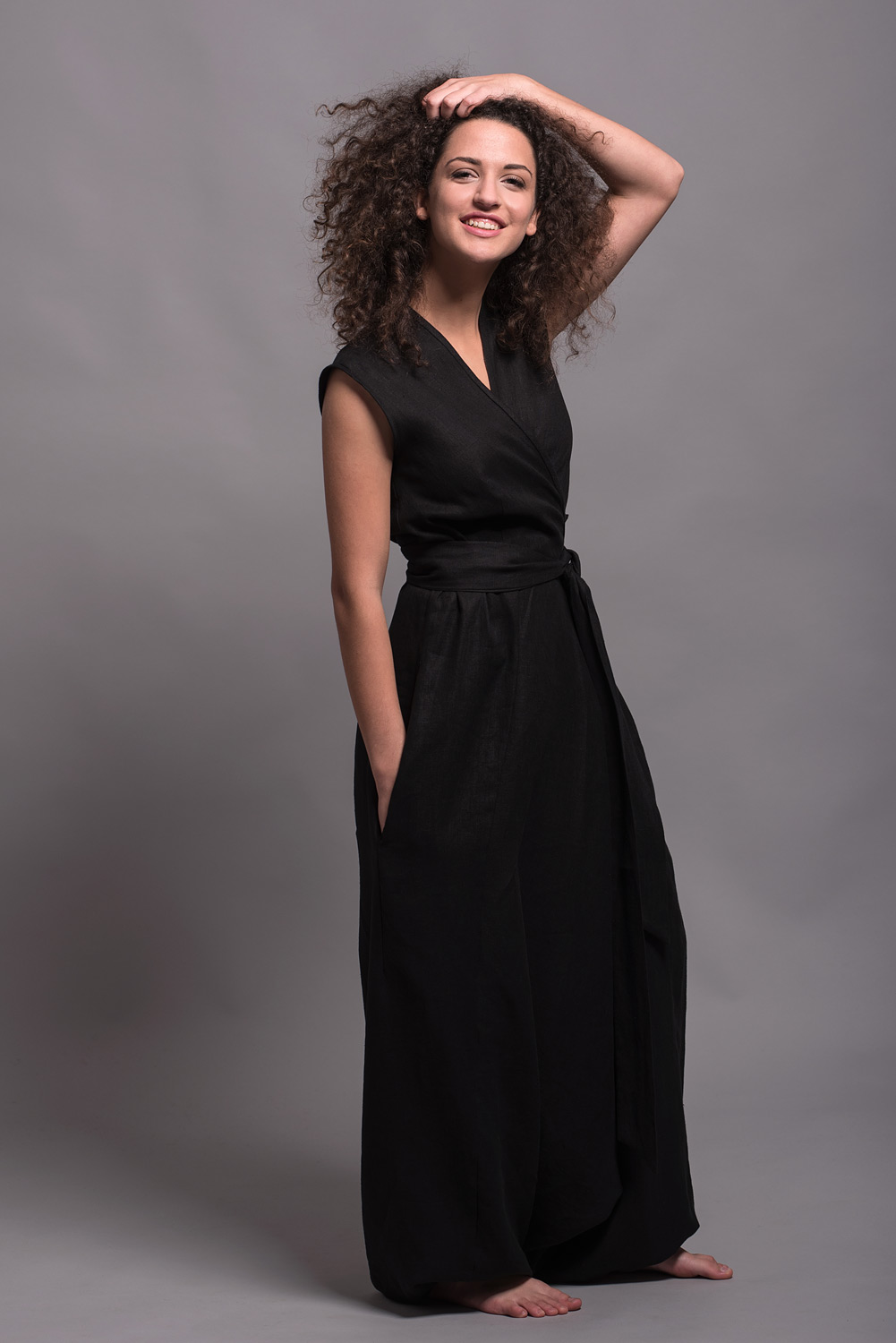 Linen Harem Jumpsuit, Wide-Leg Wrap Jumpsuit for Women | Shantima