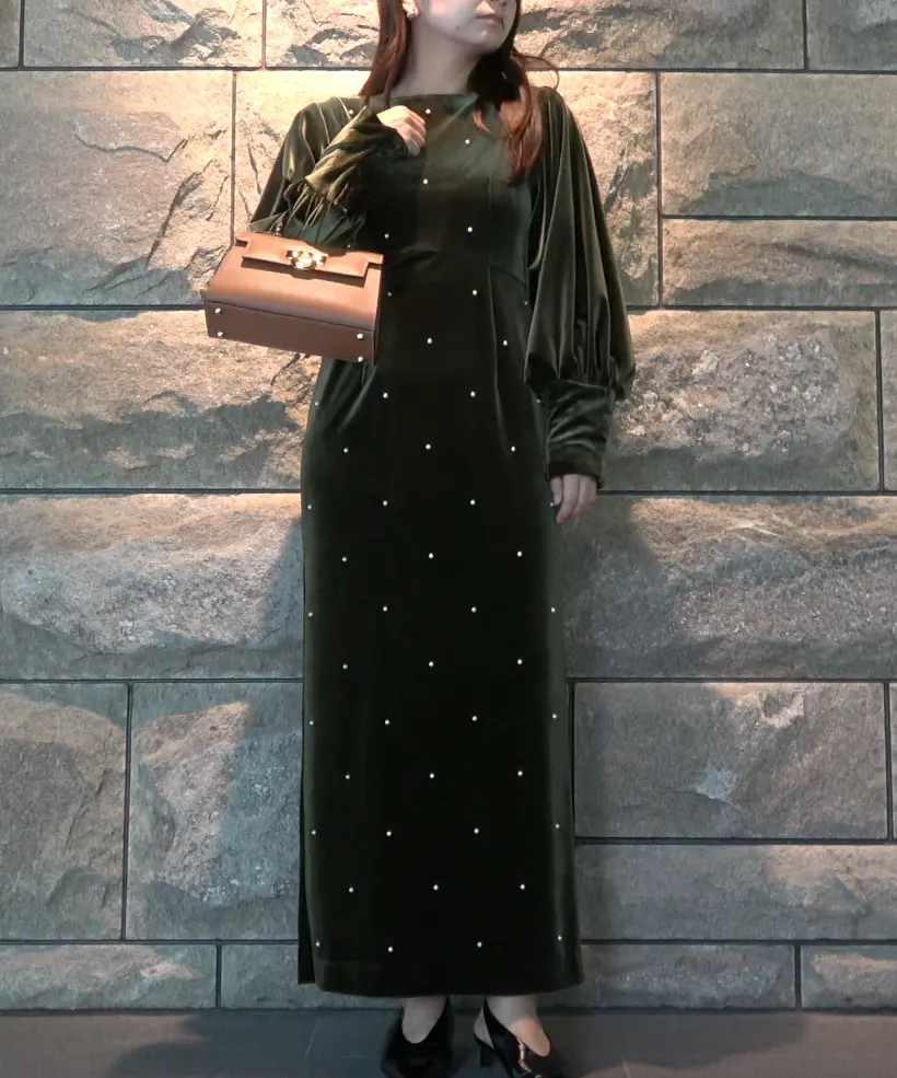 Mサイズ】BACK OPEN PEARL VELOUR DRESS Ameri VINTAGE（アメリ
