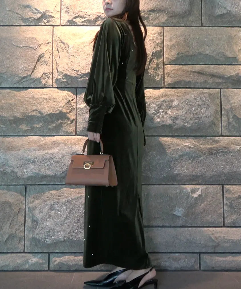 Mサイズ】BACK OPEN PEARL VELOUR DRESS Ameri VINTAGE（アメリ