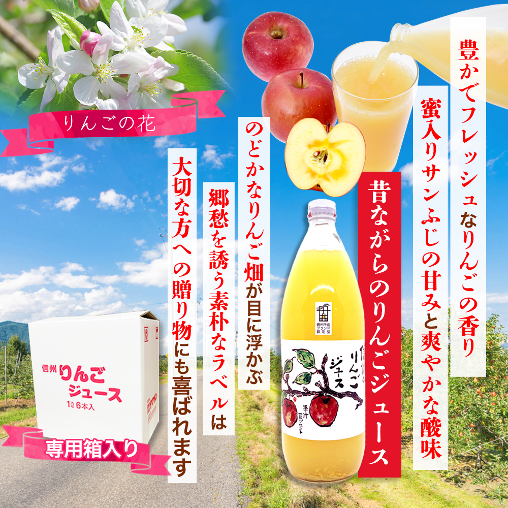 送料無料】長野県 サンふじ 100% りんごジュース ストレート 1L 1