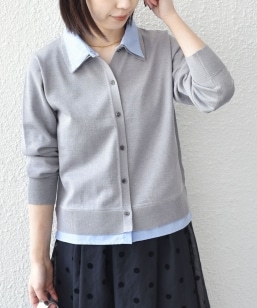 quaranciel:〈手洗い可能〉ニット ノーカラー ダブル ジャケット