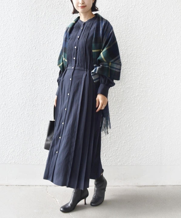 WEB限定】〈手洗い可能〉ドット / 花柄 バンドカラー サイド プリーツ