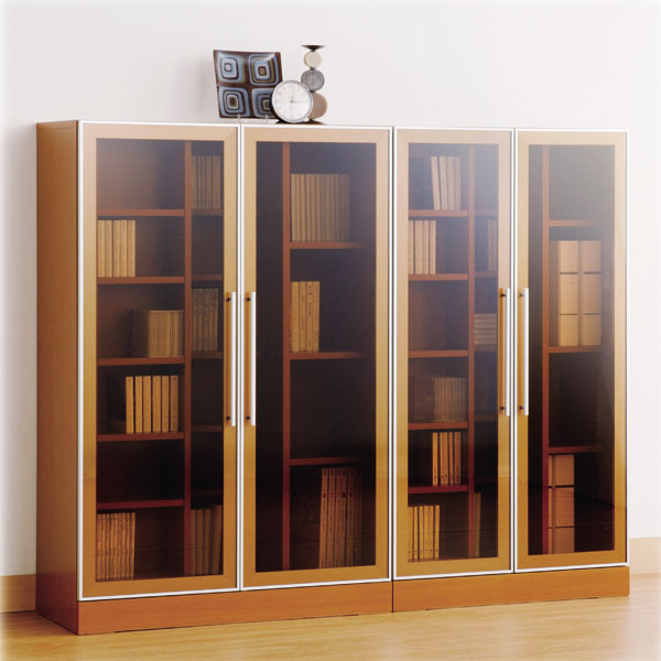 小島工芸・本格派書斎家具メーカーのガラス扉付きスライド書棚【書斎