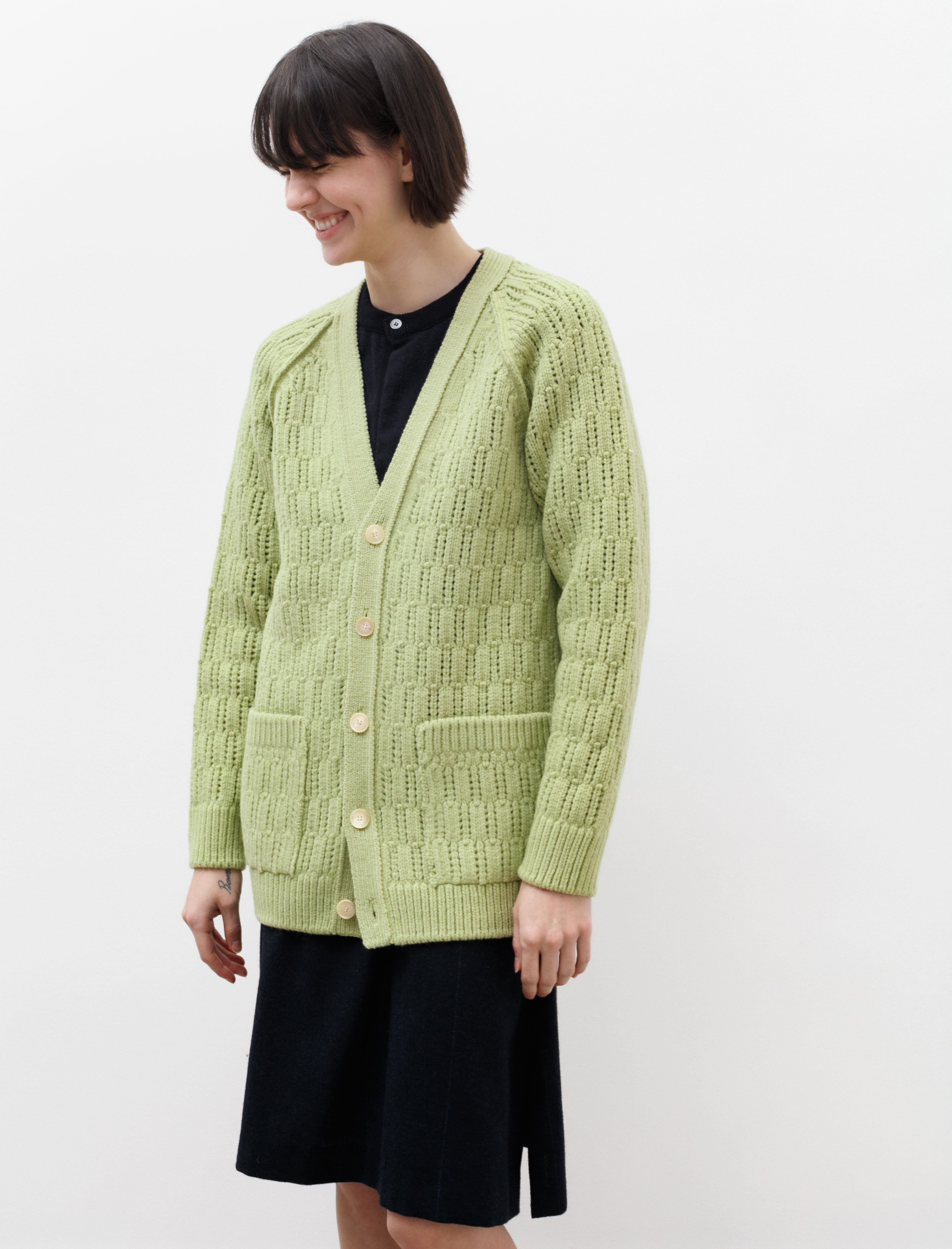 Auralee Wool Cord Rib Knit Cardigan Light Green – Neighbour
