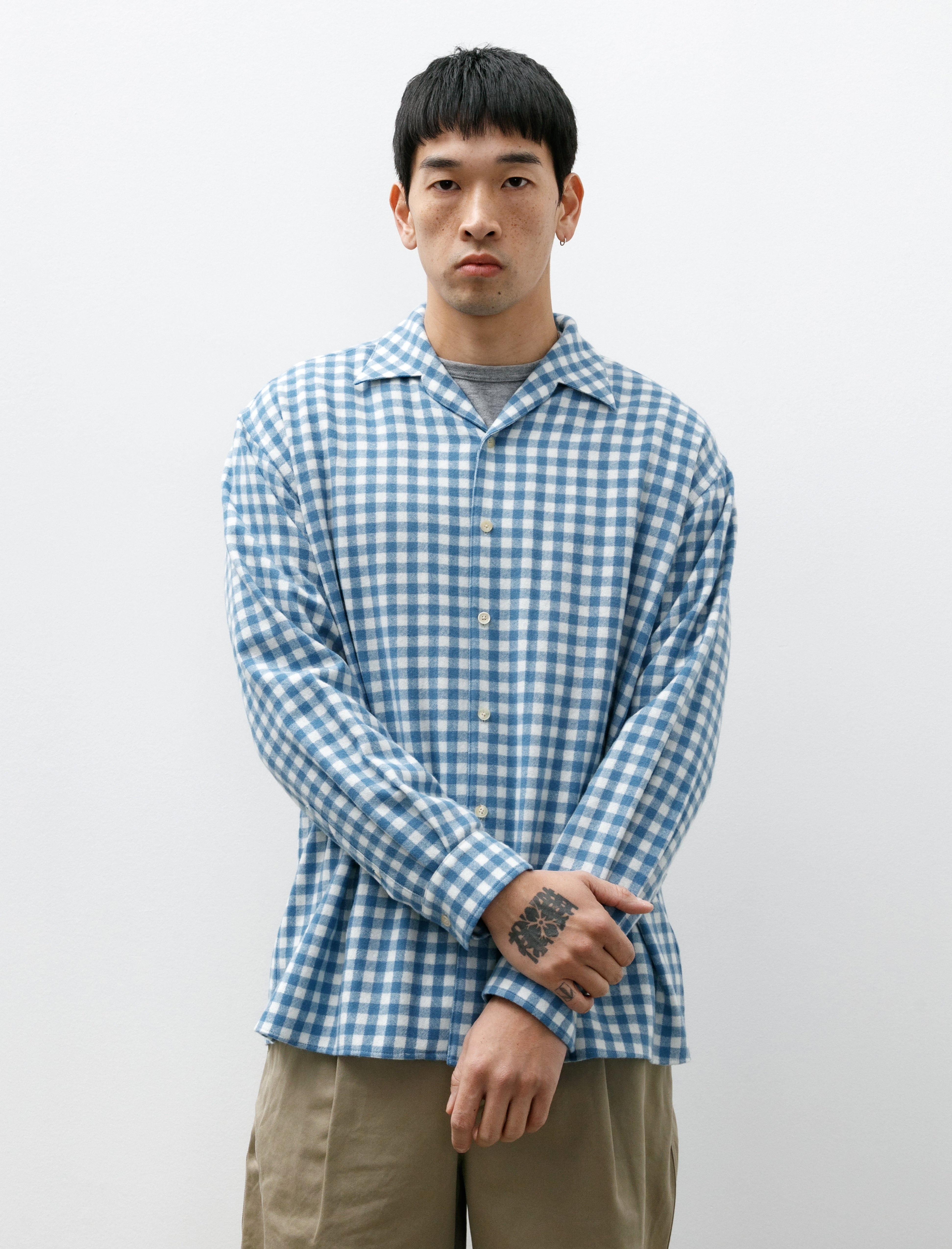 Auralee Airy Smooth Cashmere Shirt Blouson Light Gingham Check