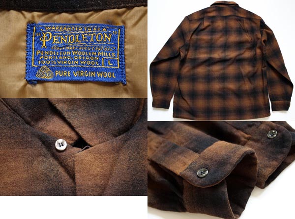 60s PENDLETONペンドルトン オンブレチェック オープンカラー ウール