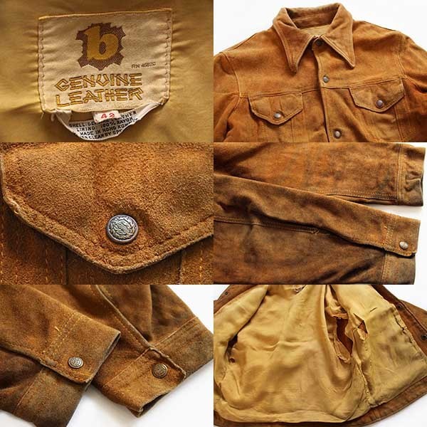 70s UNKNOWN サードタイプ スエード レザージャケット 茶 42