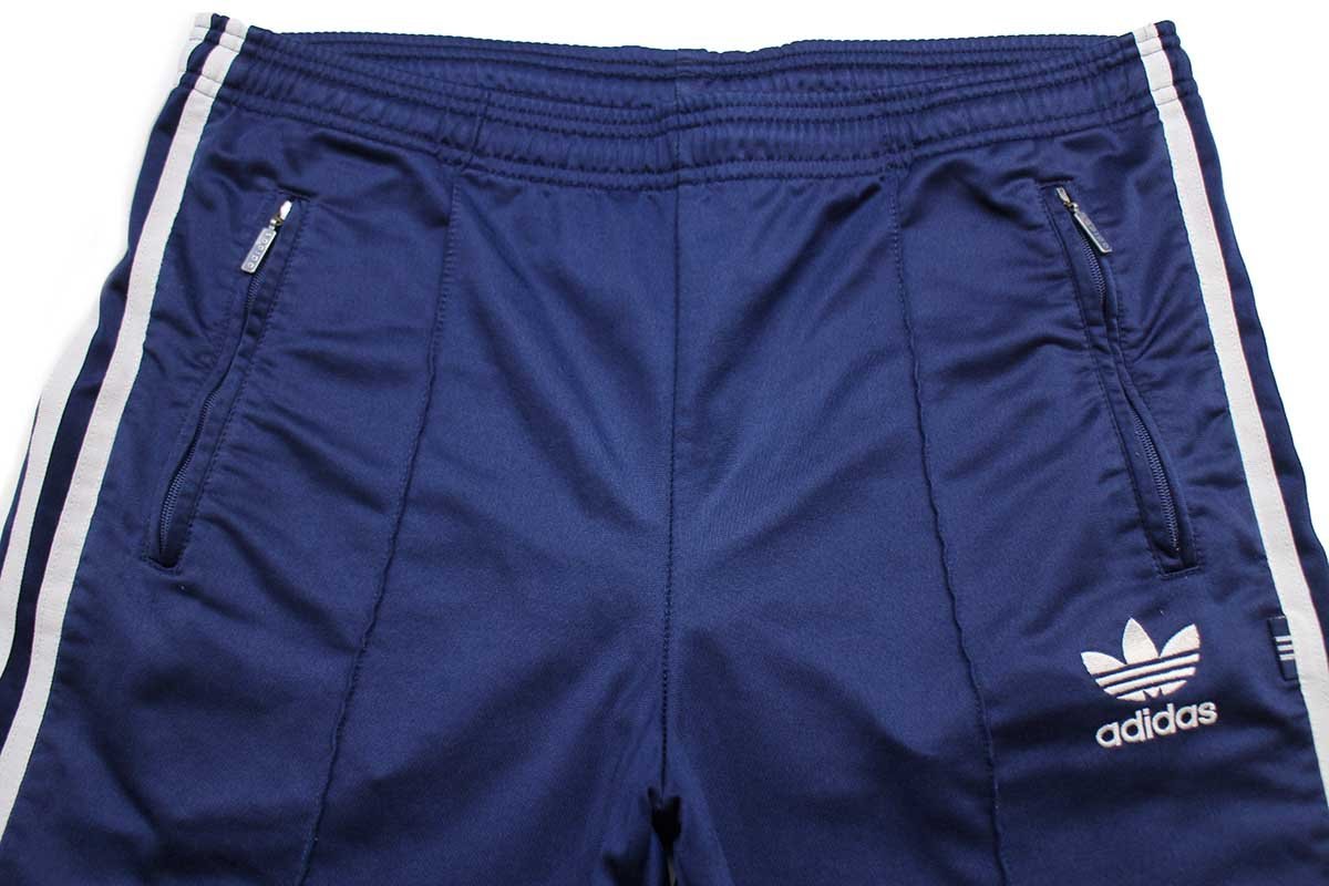 90s adidasアディダス トレフォイル ロゴ刺繍 トラックパンツ 紺×白