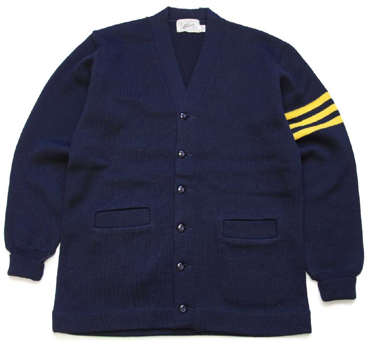 50s Allion KNIT ウールニット レタードカーディガン 紺 - Sixpacjoe