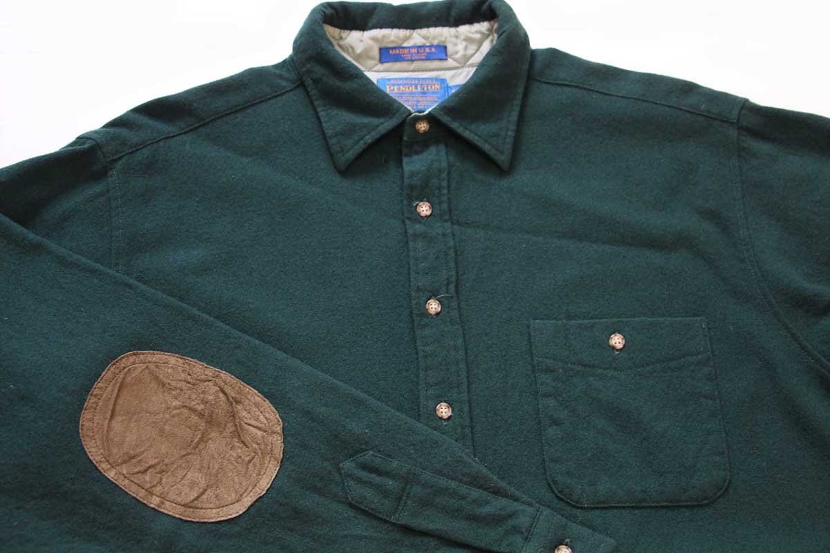 90s USA製 PENDLETONペンドルトン 無地 エルボーパッチ付き ウール